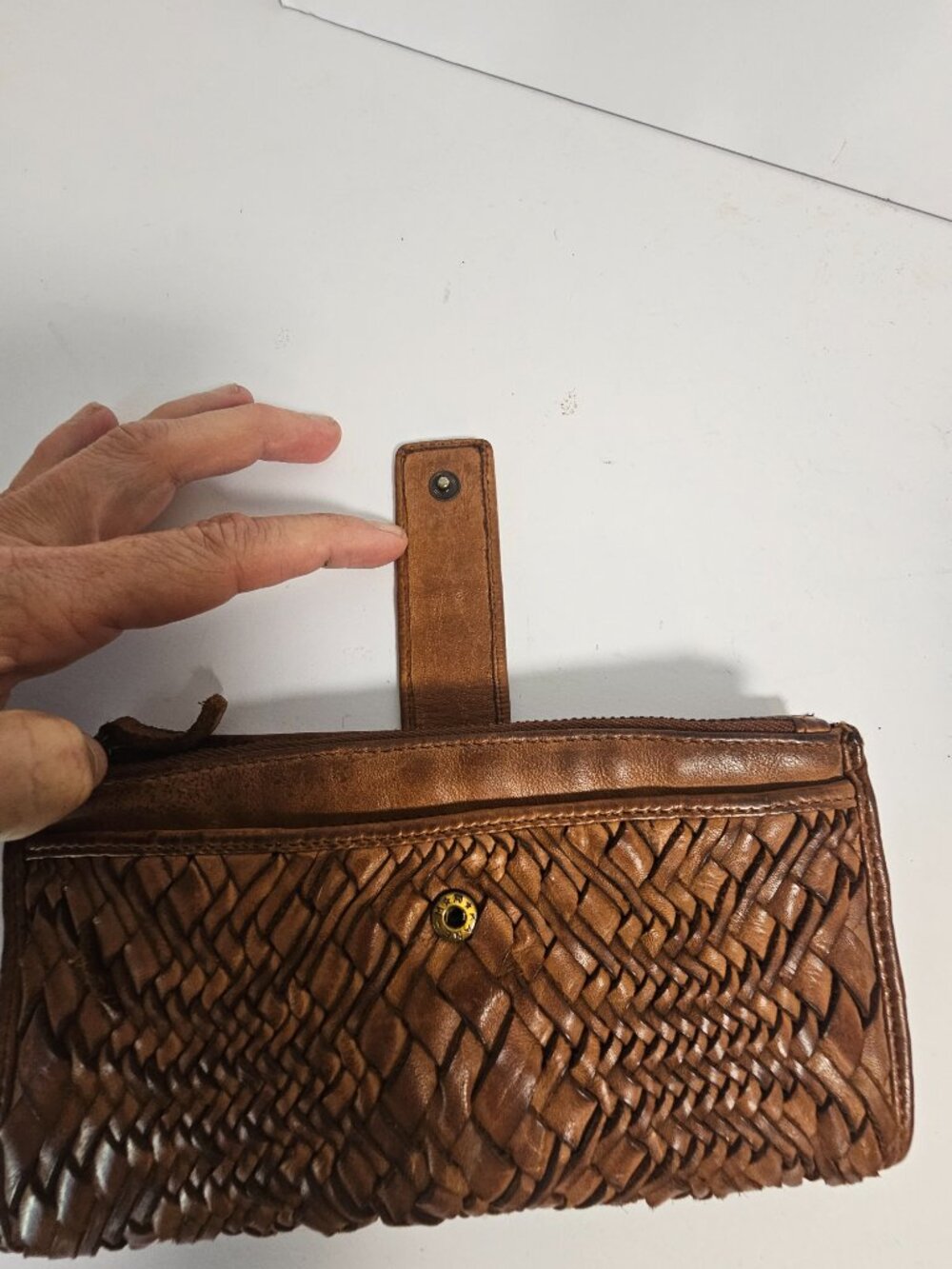 Wallet Brown Woven Leather Boho Casual Bi-Fold - Picture 2 of 11